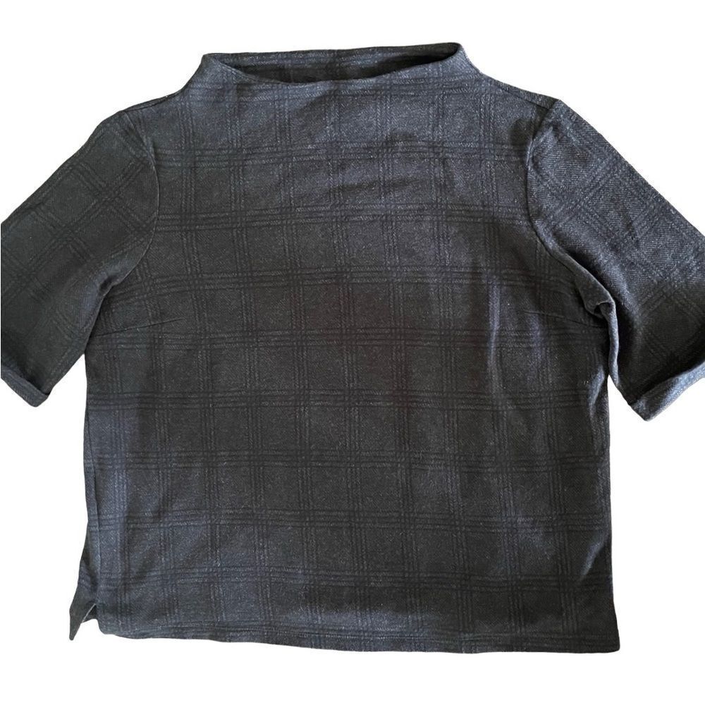 Opus plaid charcoal gray short sleeve top‎ jersey sz L cotton blend 42EU